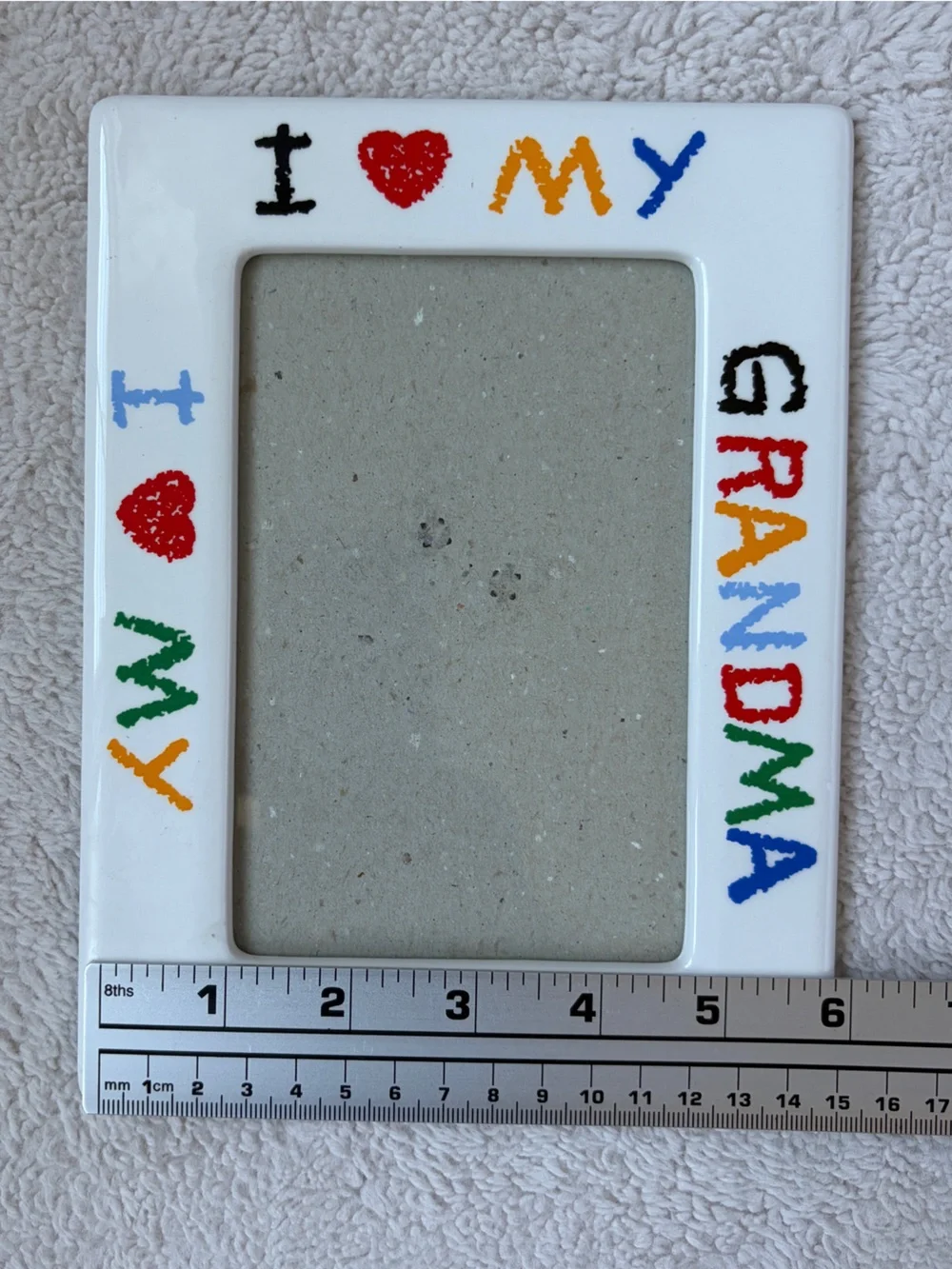 Vintage 90s I Love My Grandma White Ceramic Picture Frame 4x6